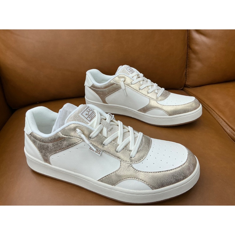Skechers BOBS Cute Court Glitz Look Women 11 White Gold New Metallic Sneakers